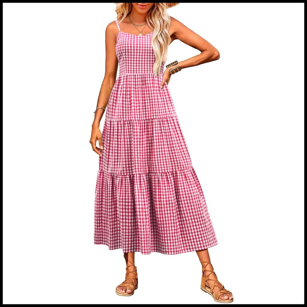 Sleeveless Striped Midi Maxi Dress, 100% Rayon, Adjustable Straps, Hidden